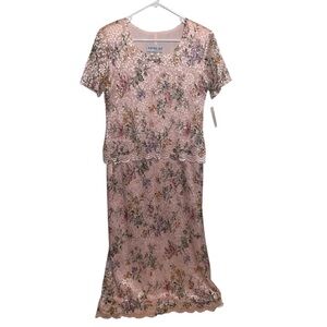 Vintage Bedford Fair Dress Womens Size 14 Stretch Floral Lace Cottagecore Fairy
